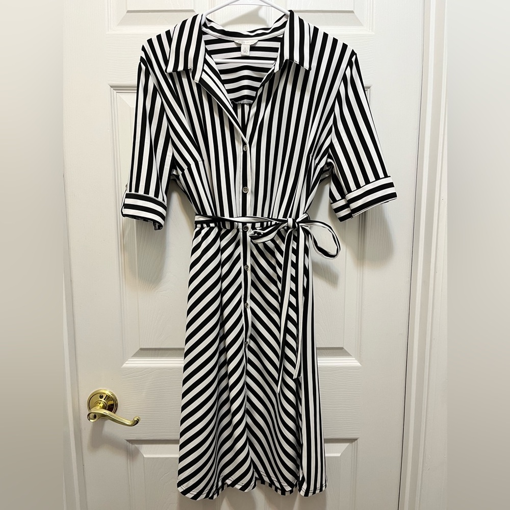 Cato Black & White Striped Button Down Dress Size Large